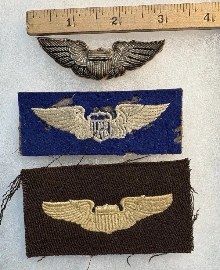3 Vintage USAAF / 8th AAF Pilot Wings ~ Bullion & Wool British Made / OD US made