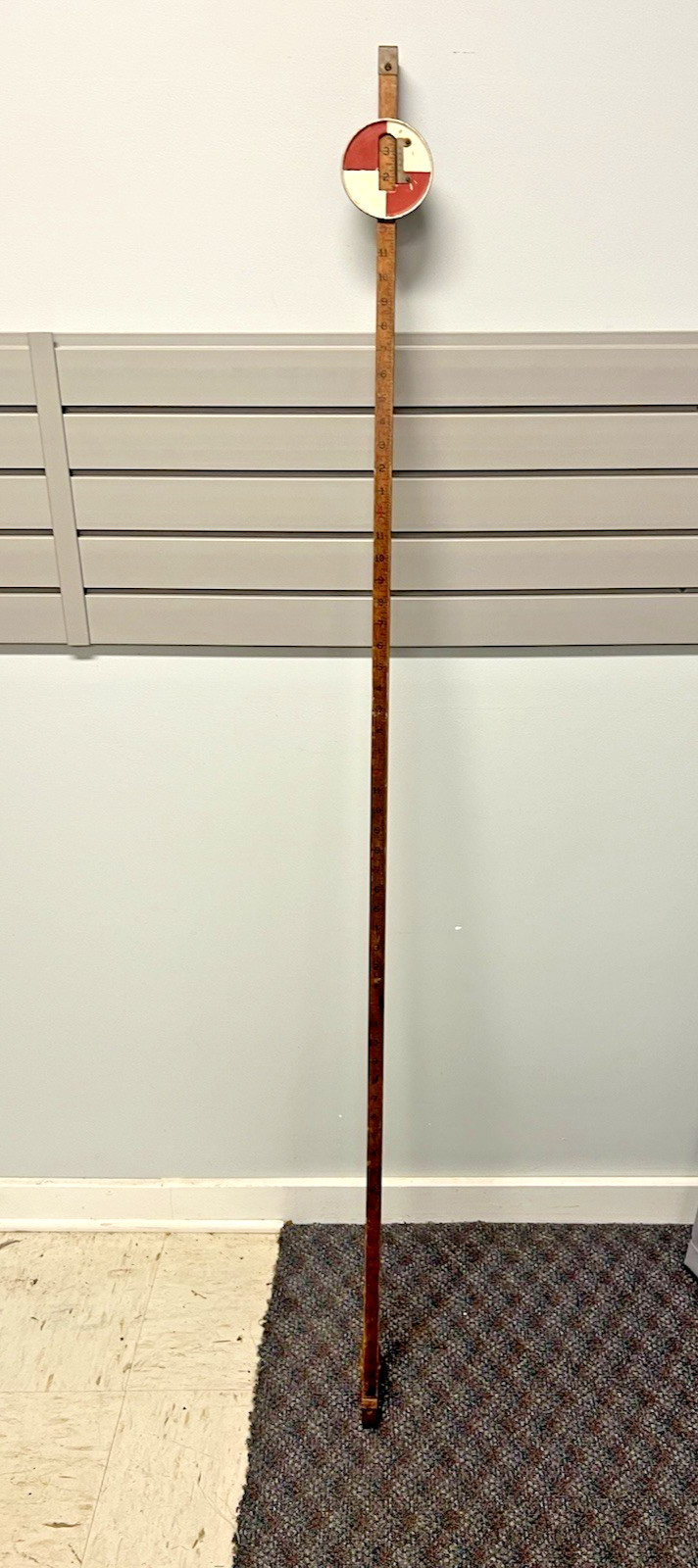 Vintage 10 Ft WOOD MEASURING STICK grade rod rule surveying story pole wall art