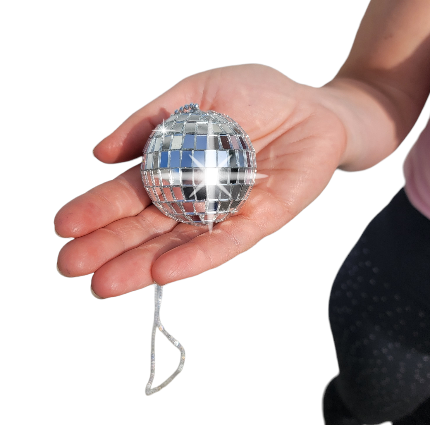 2 Pack - Silver 70s Bling Mirror Disco Ball (2") 26" Chain Necklace Costume DJ