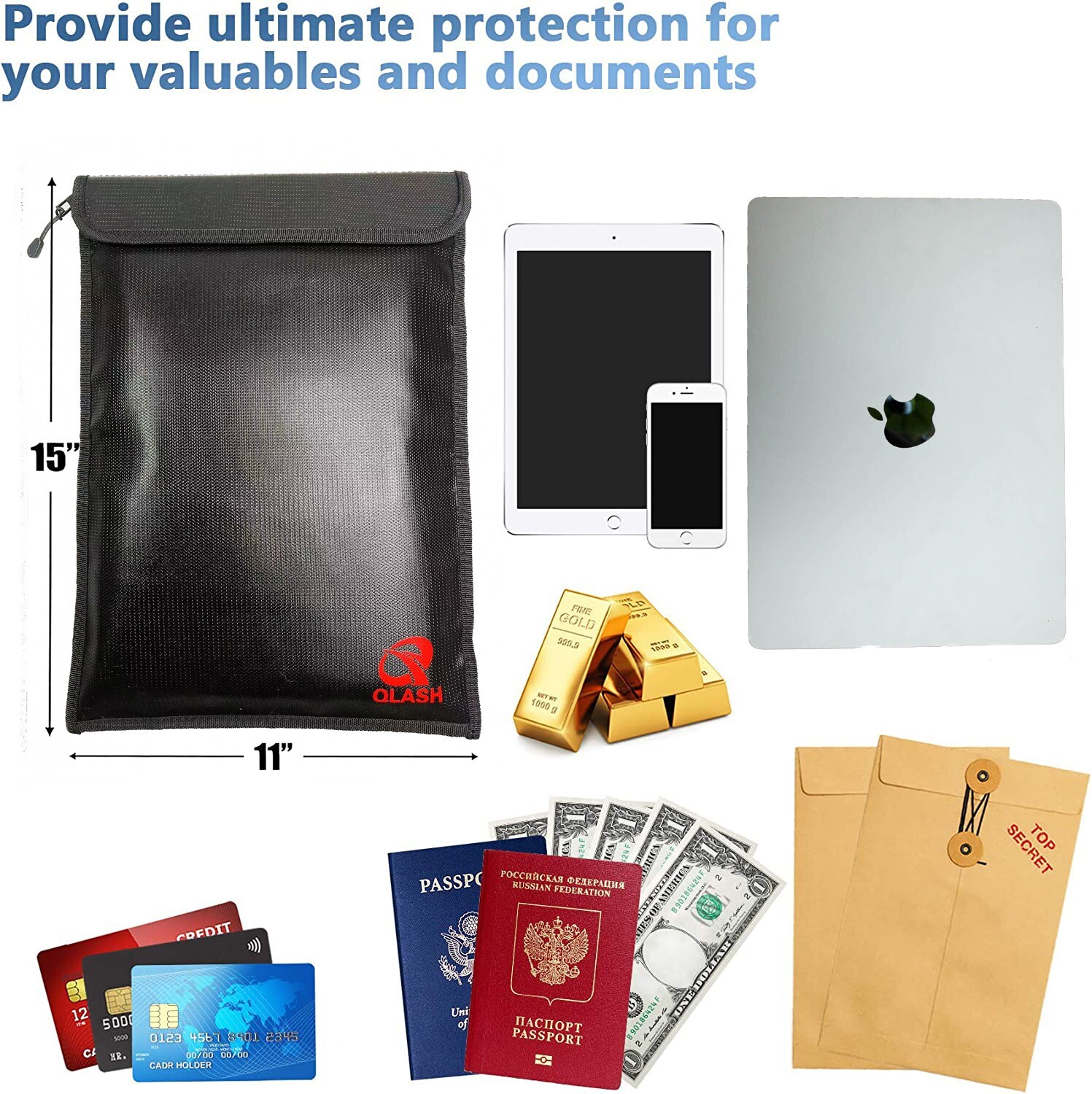 Fireproof Document Bag 15”x 11” X-Large Upgrade Money Bag Fire Safe Storage NEW