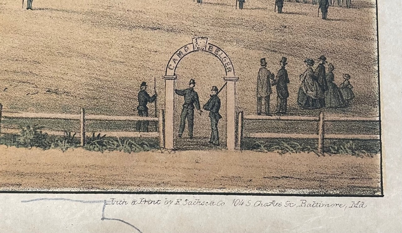 Antique 1862 CAMP BELGER CIVIL WAR Encampment SACHSE Lithograph - Currier School