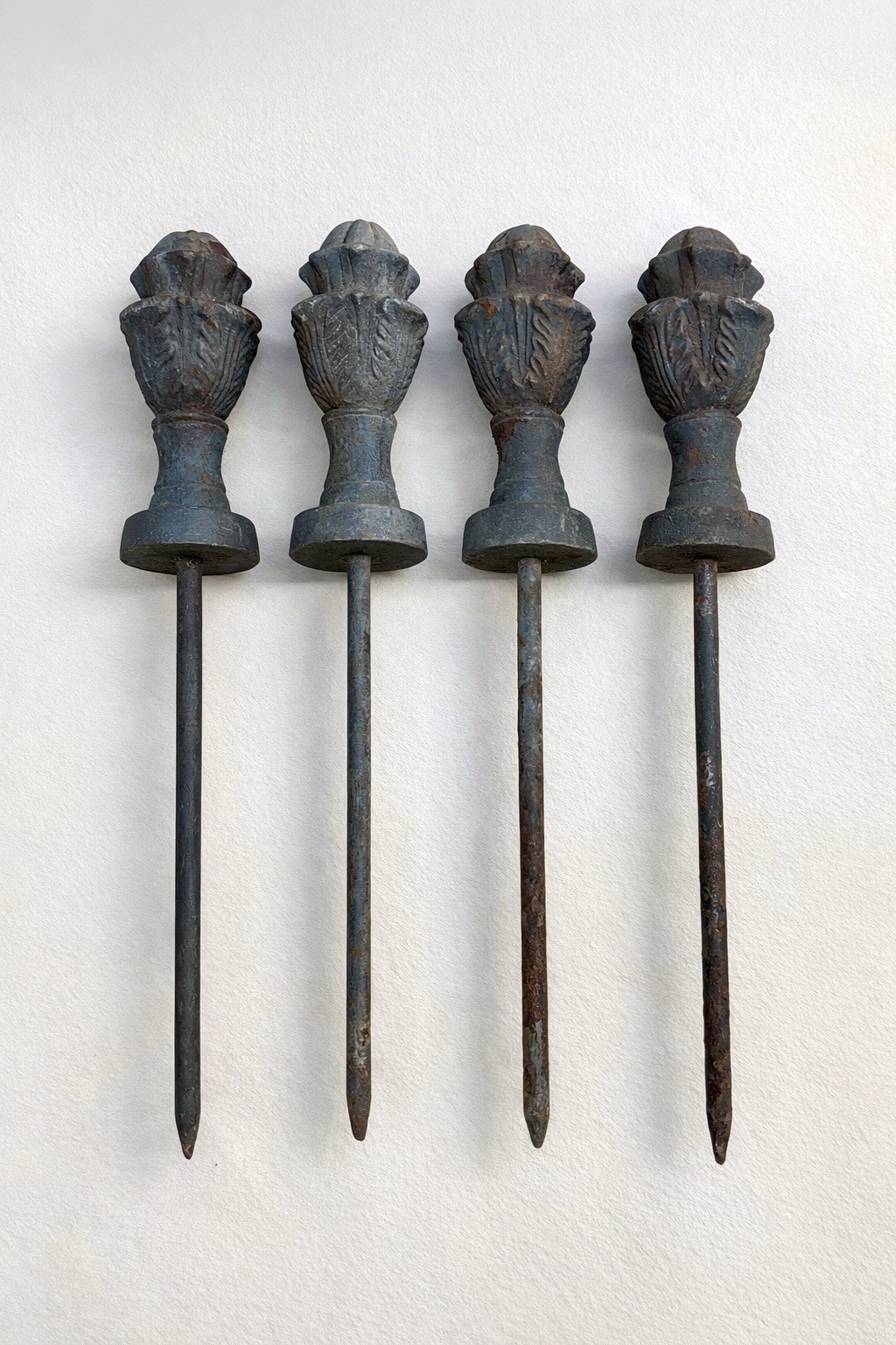 Antique Garden Salvage-4 Cast Iron Hose Guide Stakes W/FencePost Finial...
