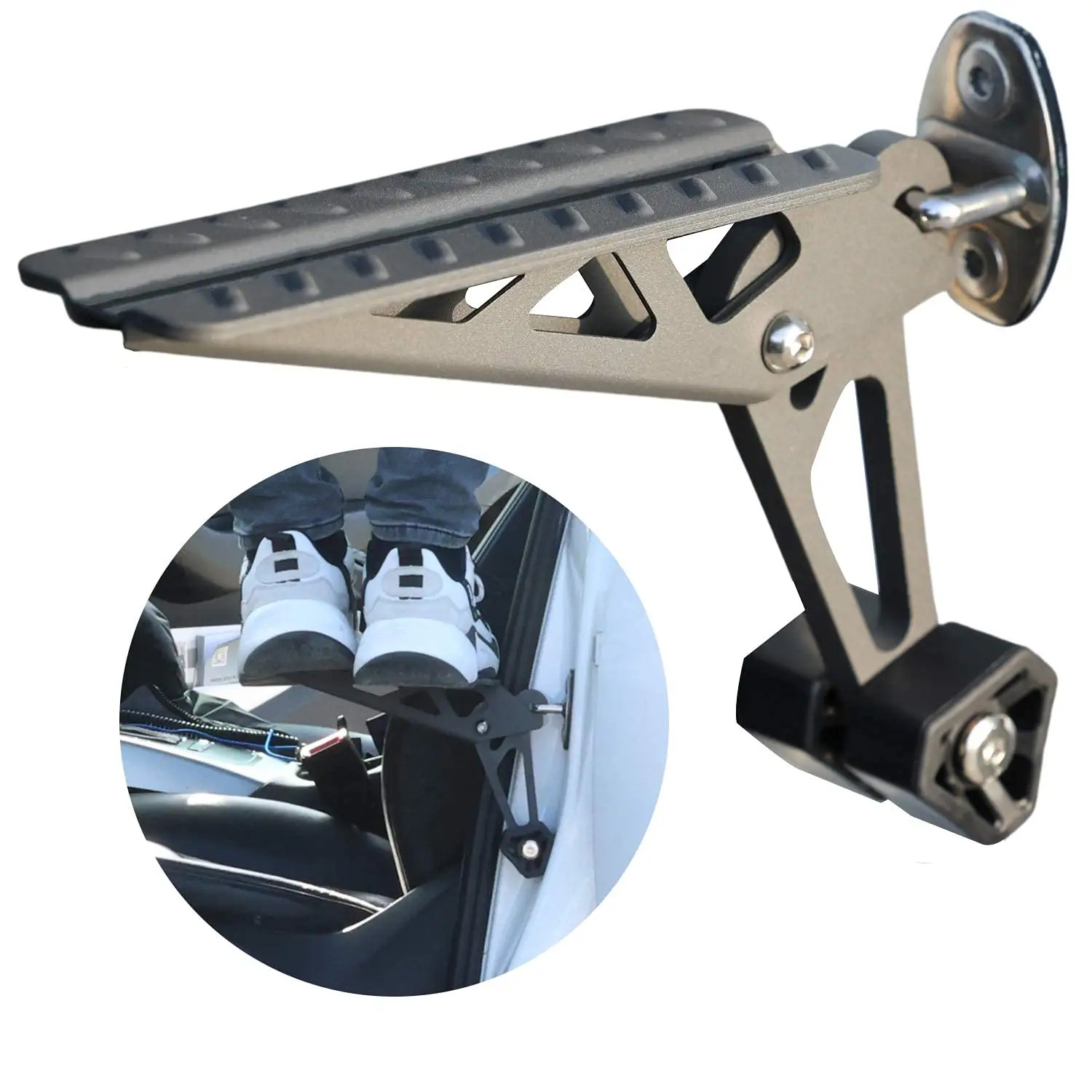 Car Door Step, Foldable Door Latch Hook Step Both Foot Stand Pedal Ladder Univer