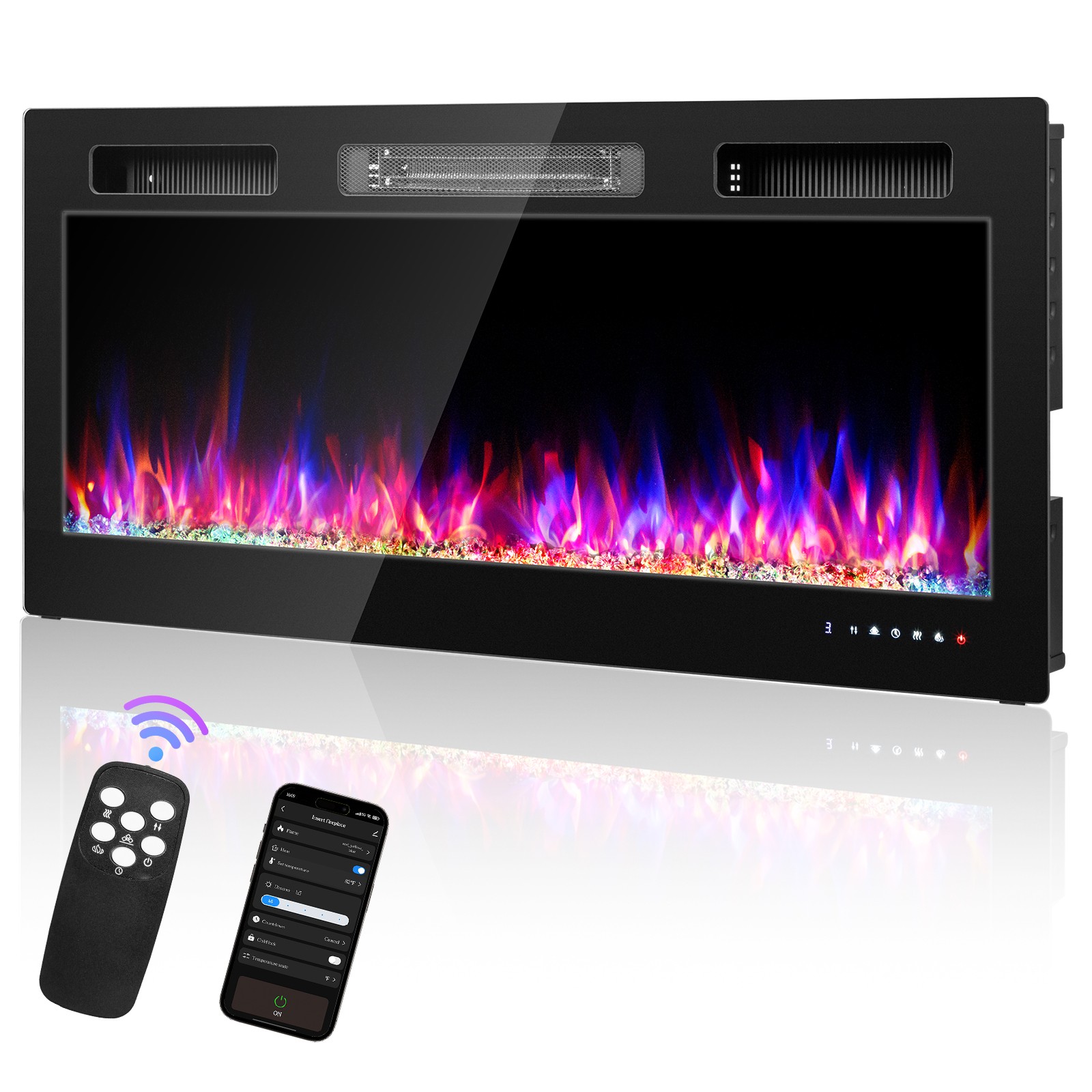 42'' WIFI Electric Fireplace 1500W Wall Mounted & Recessed Fireplace Heater
