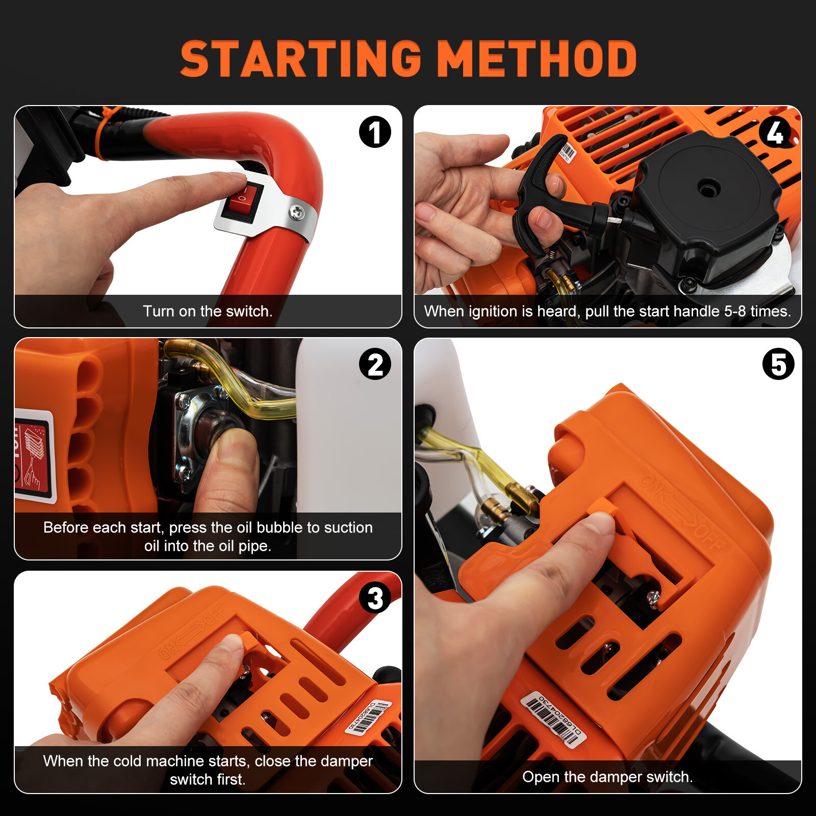 52CC Gas Powered Post Hole Digger Earth Auger with 4 6 8 Inch Bits