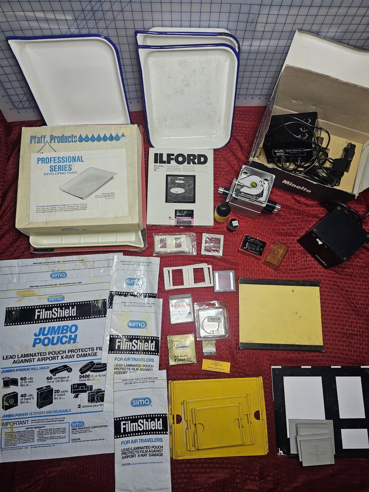 Darkroom Equipment Lot Developing Trays, Color Analyzer, Speed Ez El, Filters---