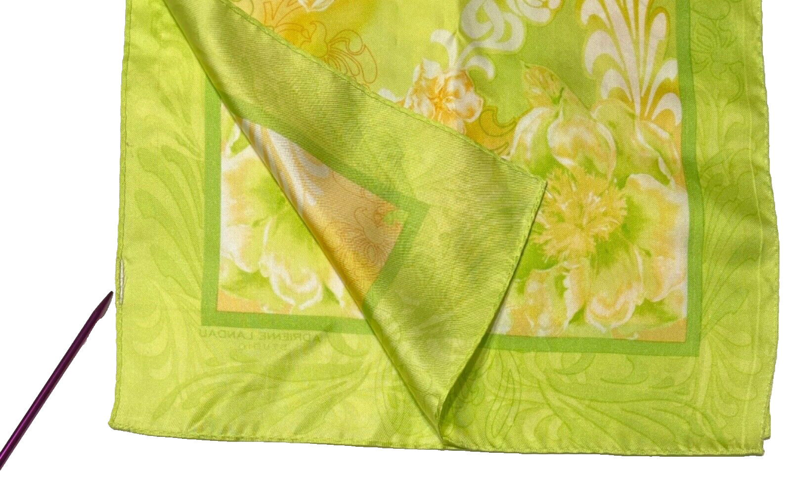 Adrienne Landau Studio Sheer Vintage Green Yellow White Floral Scarf Rectangular