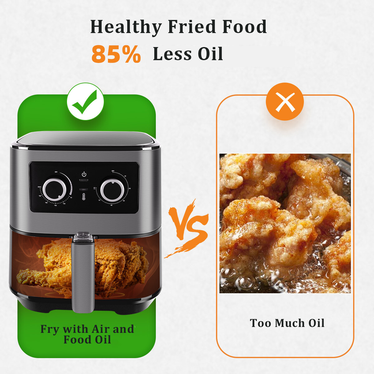 UTEN 5.5L/5 Qt Air Fryer 1700 Watt Hot Air Oilless Oven Baking Cooker Silver US