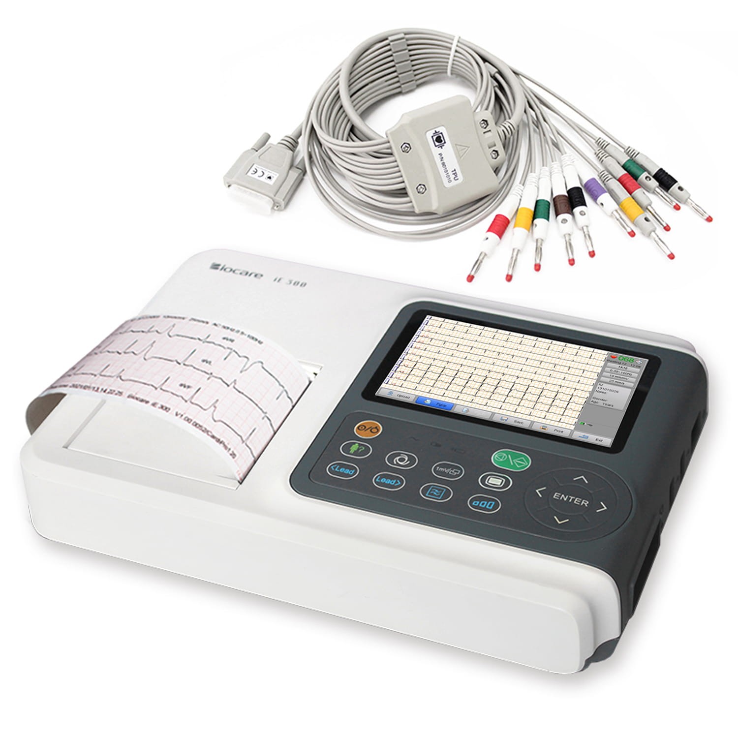 Professional Portable 12-Lead EKG Machine 3-Channel ECG with Analysis & Printer
