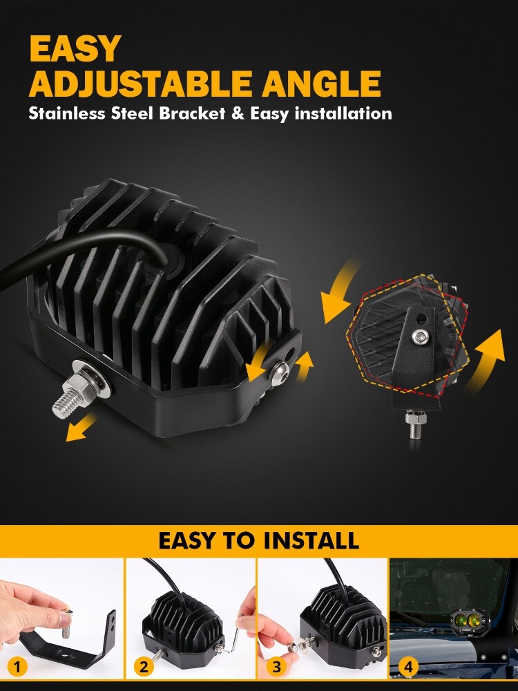 AUXBEAM 4" LED Pods Light Bar Amber Yellow Fog Lamp Offroad Driving Truck ATV