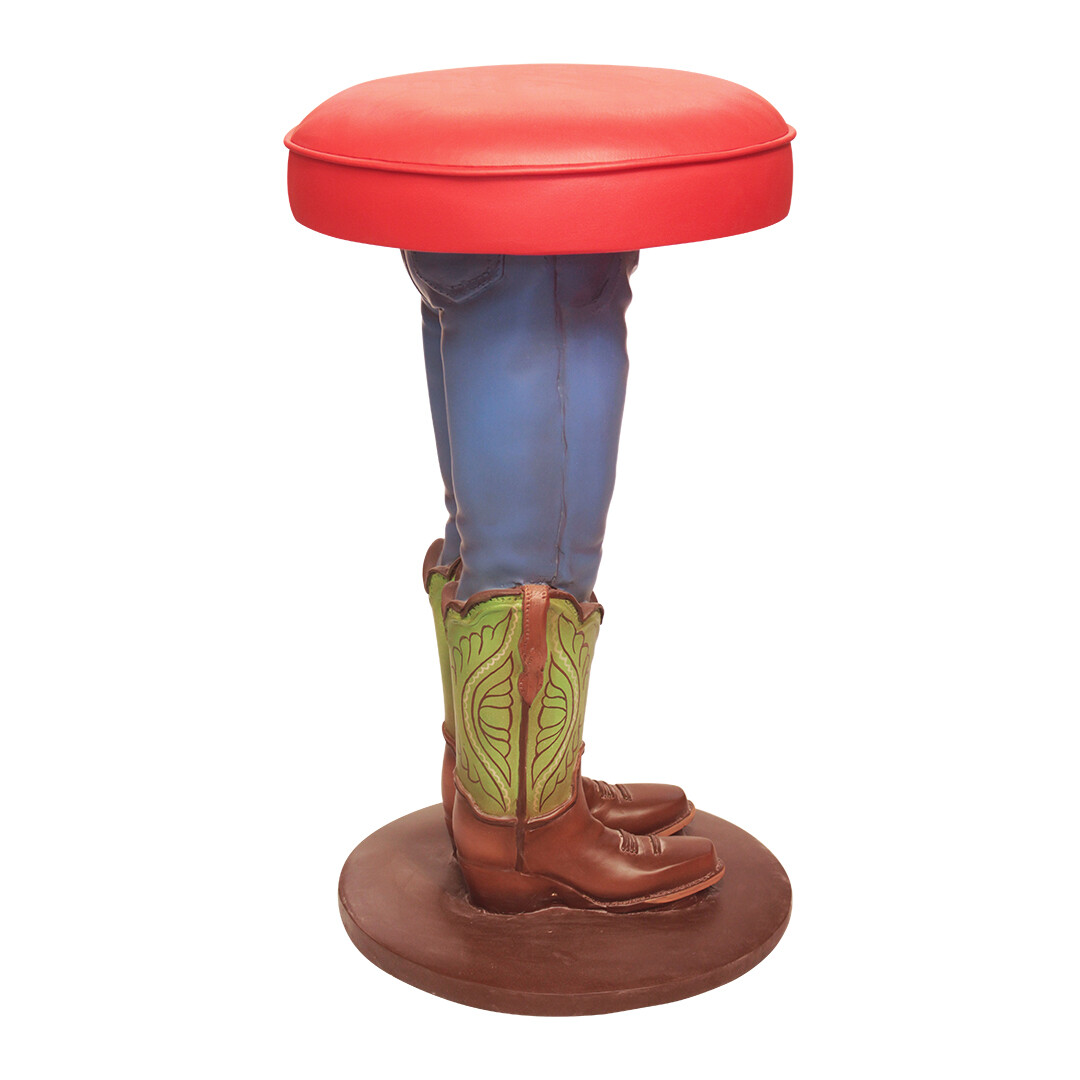 Cowboy Bar Stool in Jeans and Green Boots - Bar Stool - Home Decor