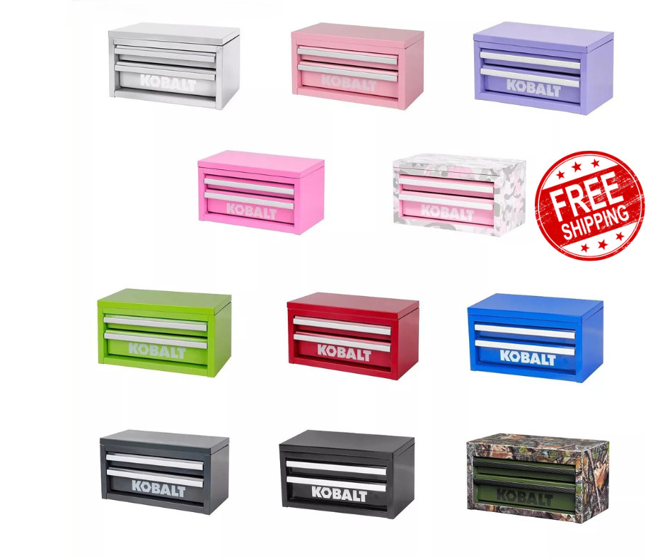Kobalt Mini 2 Drawer Steel Tool Box Pink Blue White Green Black Red Gray New