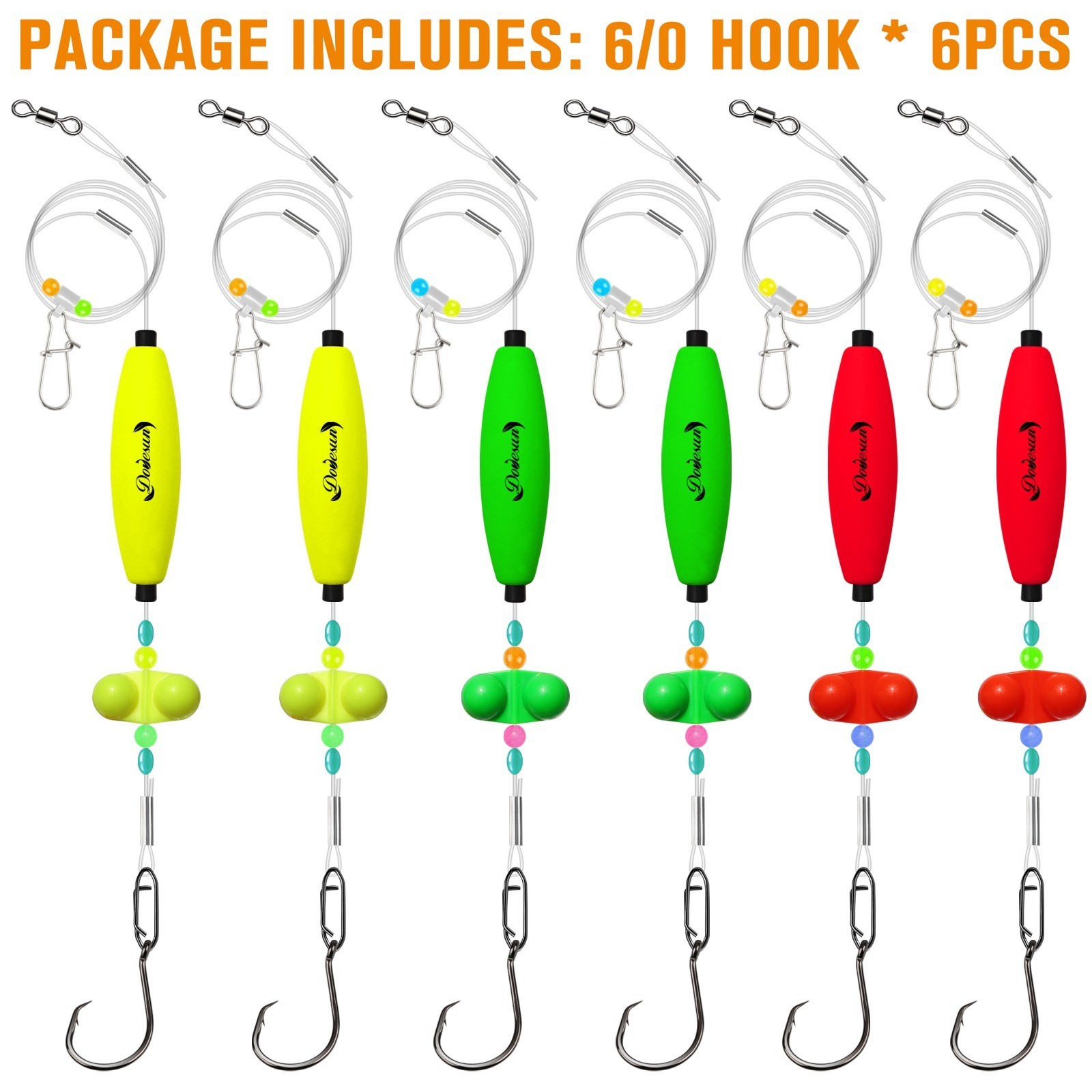 6pcs Newstyle Catfish Rigs - Santee Float Rig 90lb Leader Line and Circle Hooks