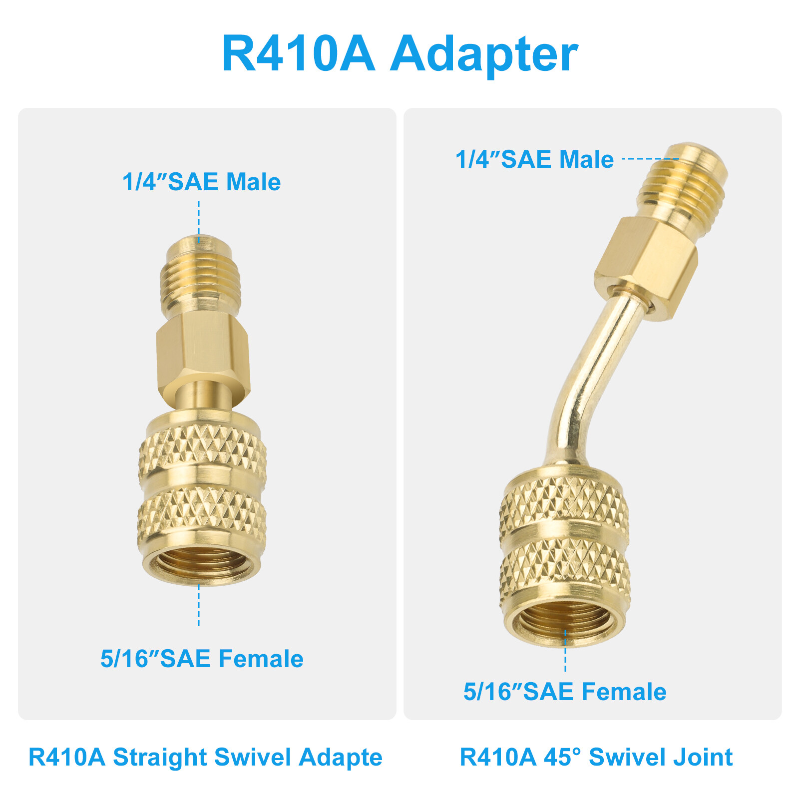 R410A Adapter for Mini Split System, 5/16" SAE Female to 1/4" SAE Male Flare