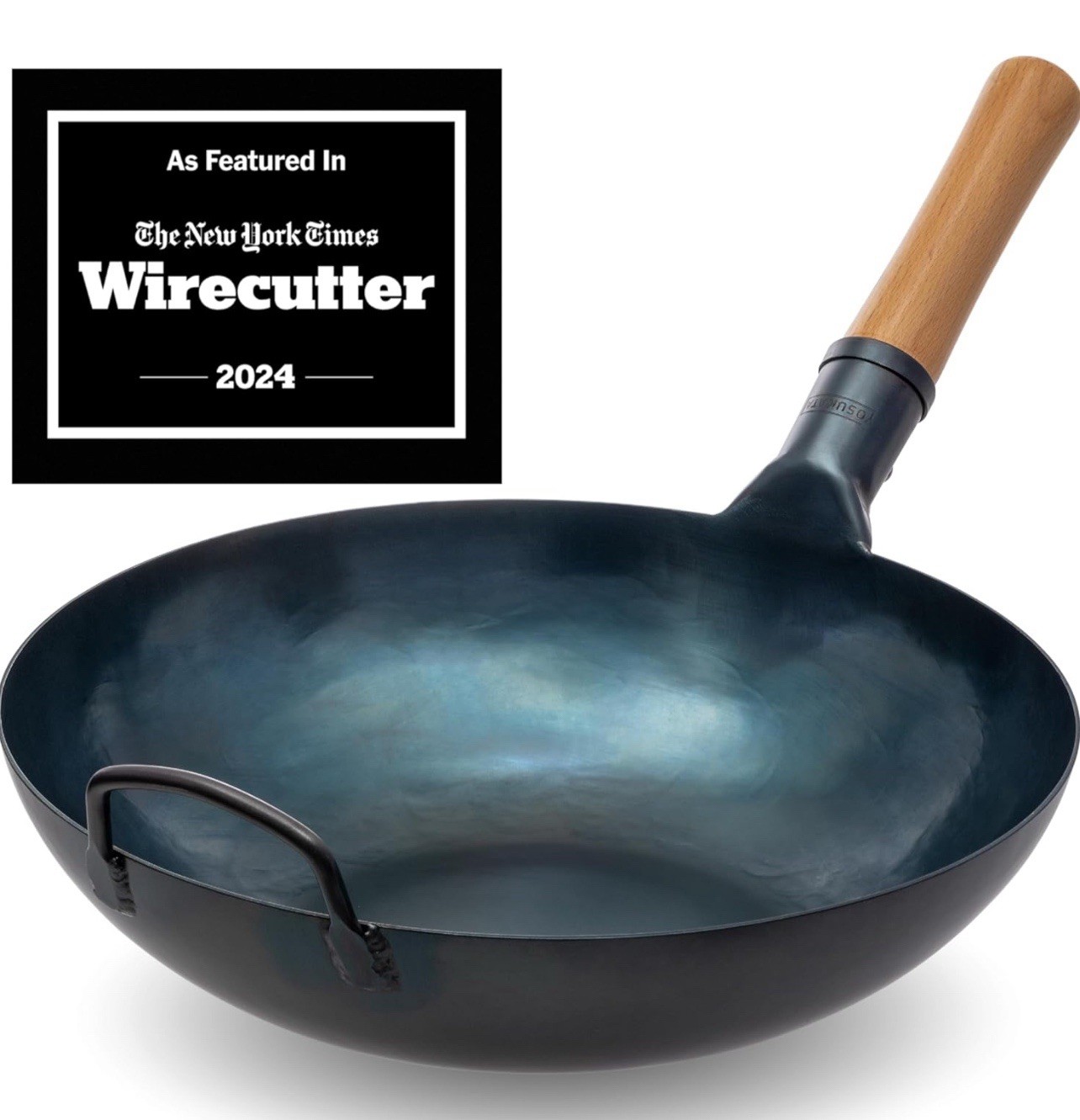 YOSUKATA 13.5” Blue Carbon Steel Wok Pan – Pre-Seasoned Flat Bottom Wok Compatib