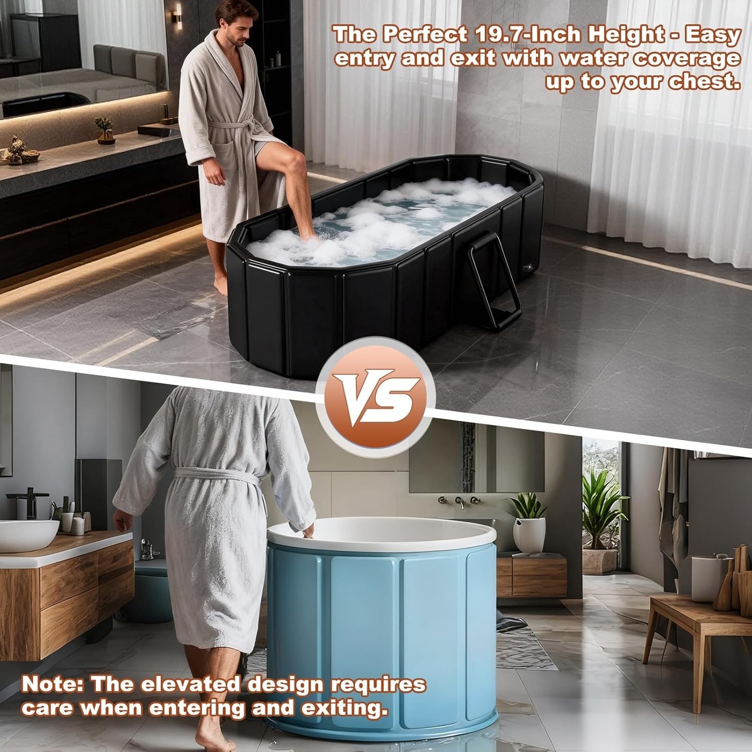 Portable Bathtub for Adult 59" Large Collapsible Cold Plunge Bathtub Foldable...