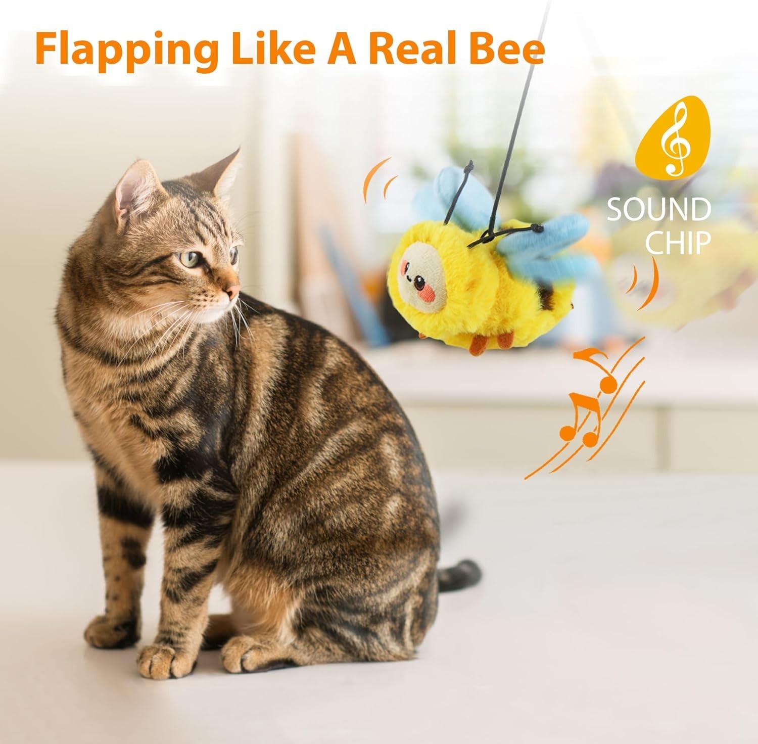 Cat Toy, Motion Activated, Flapping and Chirping Cat Toy with Catnip (Moving Bee