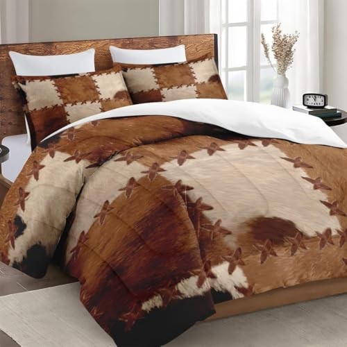 Size Comforter Set with 2 Pillowcases, Vintage Retro Full Vintage Cowhide