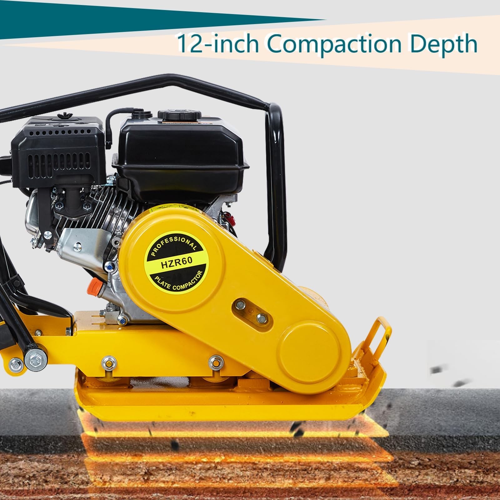 7HP Self-Propelled Plate Compactor | 4,200 Lbs Force, 12" Compaction Depth