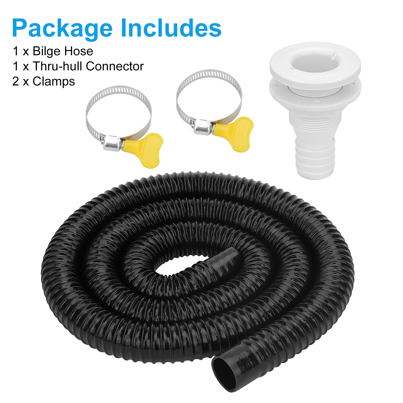1-1/8" Dia 6ft Bilge Pump Hose with Thru-Hull Fitting Stainless Steel Clamp