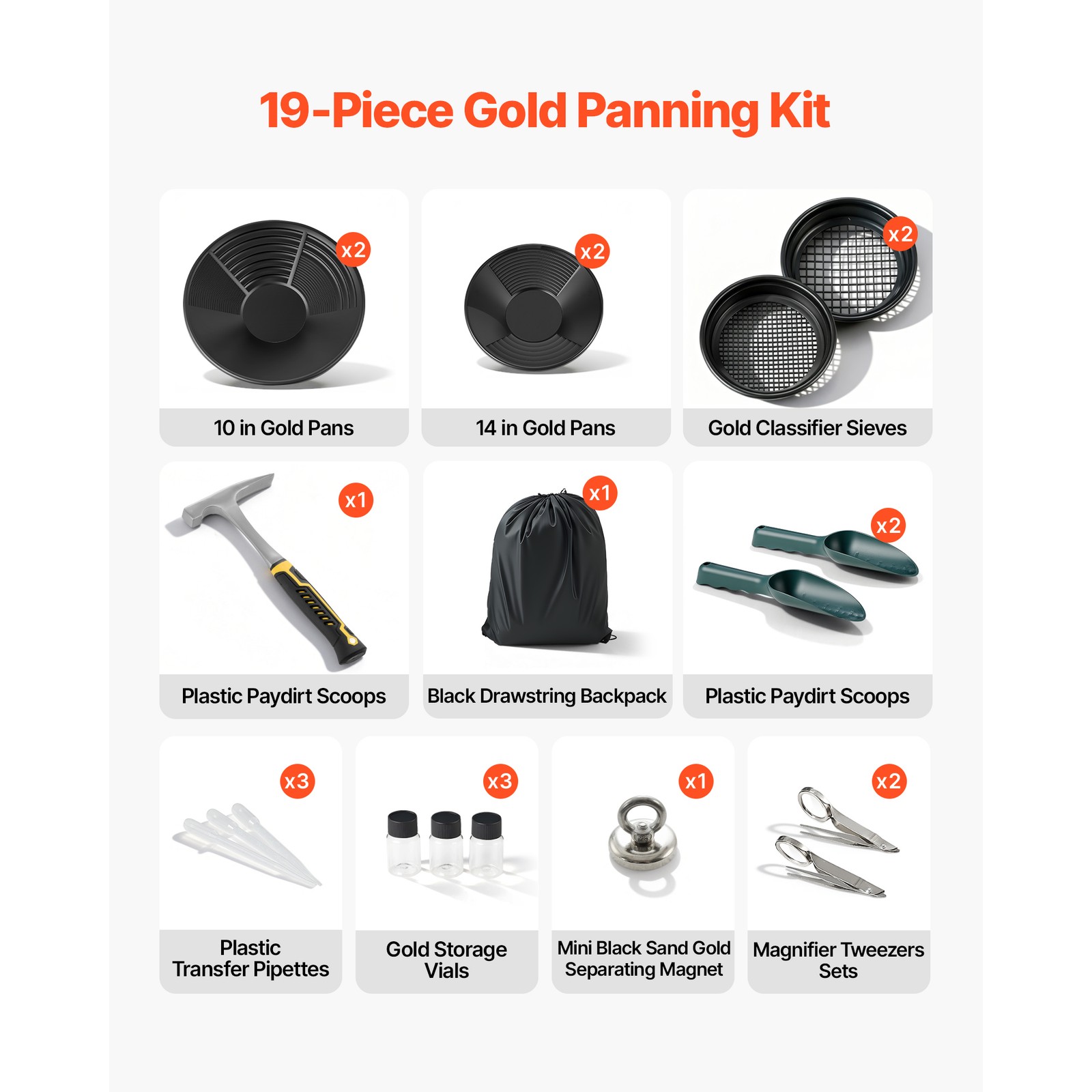 Uimoso 19 PCS Gold Panning Kit with 10 & 14 in Pans, New