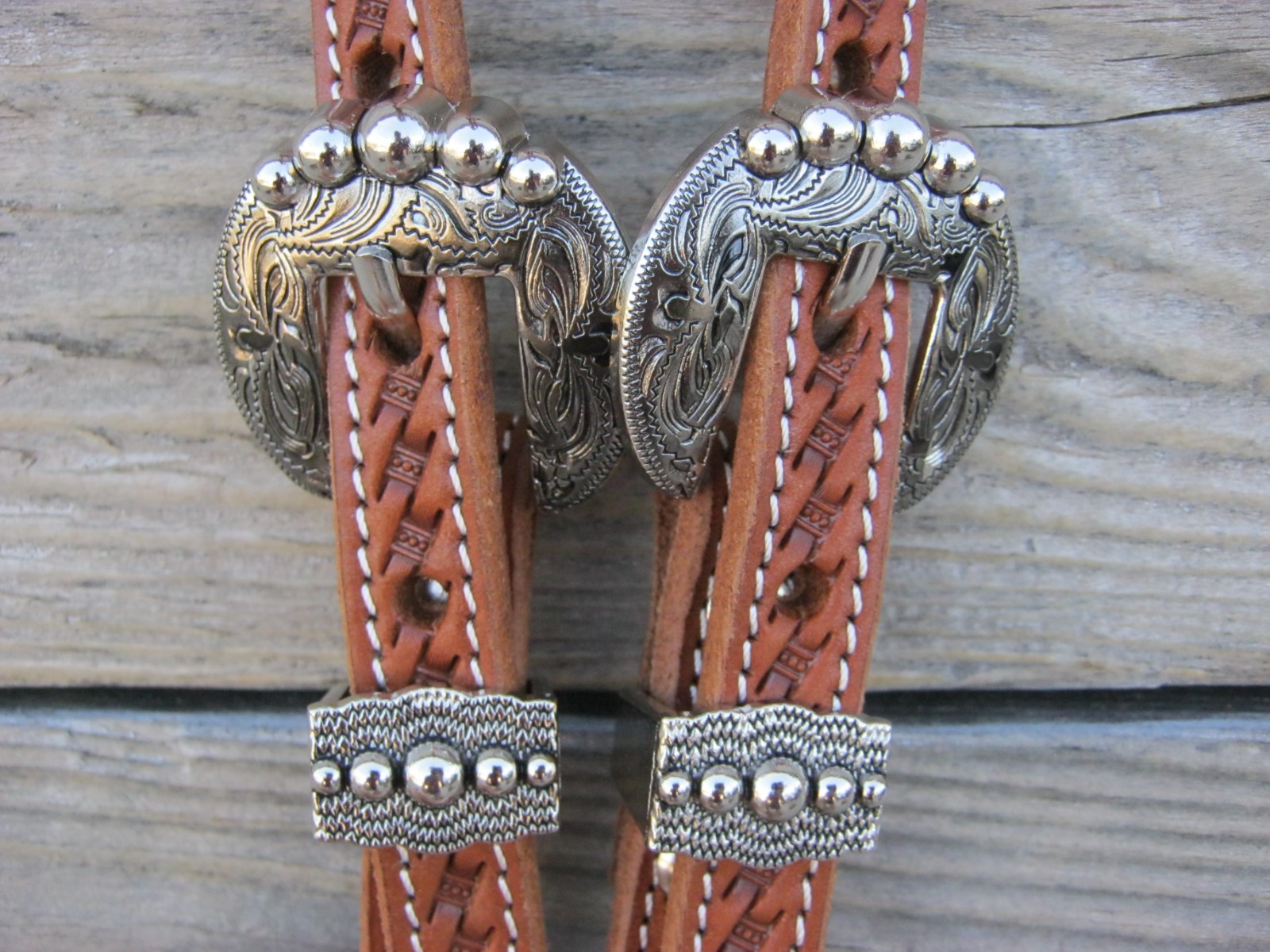 West 74 Light Oil Leather 5/8" One Ear Floral Spot Show Buckles Headstall