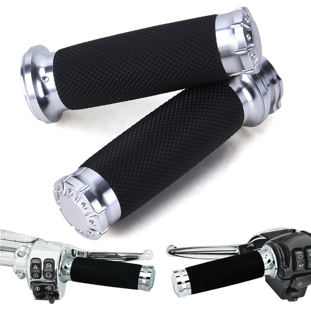 1" Motorcycle Chrome Black Hand Grips Handlebar for Harley Yamaha Honda Kawasaki