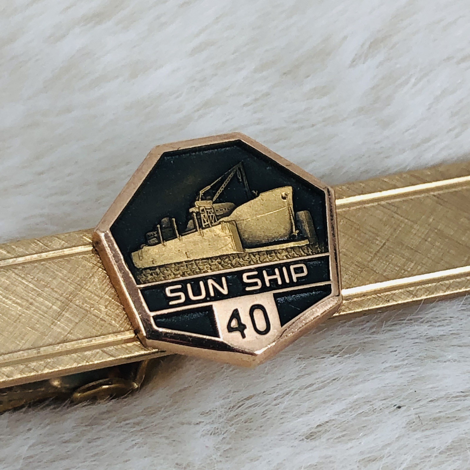 Vtg Sun Ship Builders 40 Year Employee Service Award 12K GF Tie Clip Bar