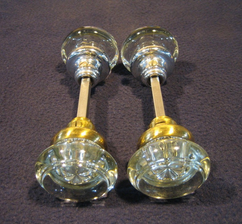 Incredible Pair Antique Victorian Round Crystal Glass Door Knobs early 1900's