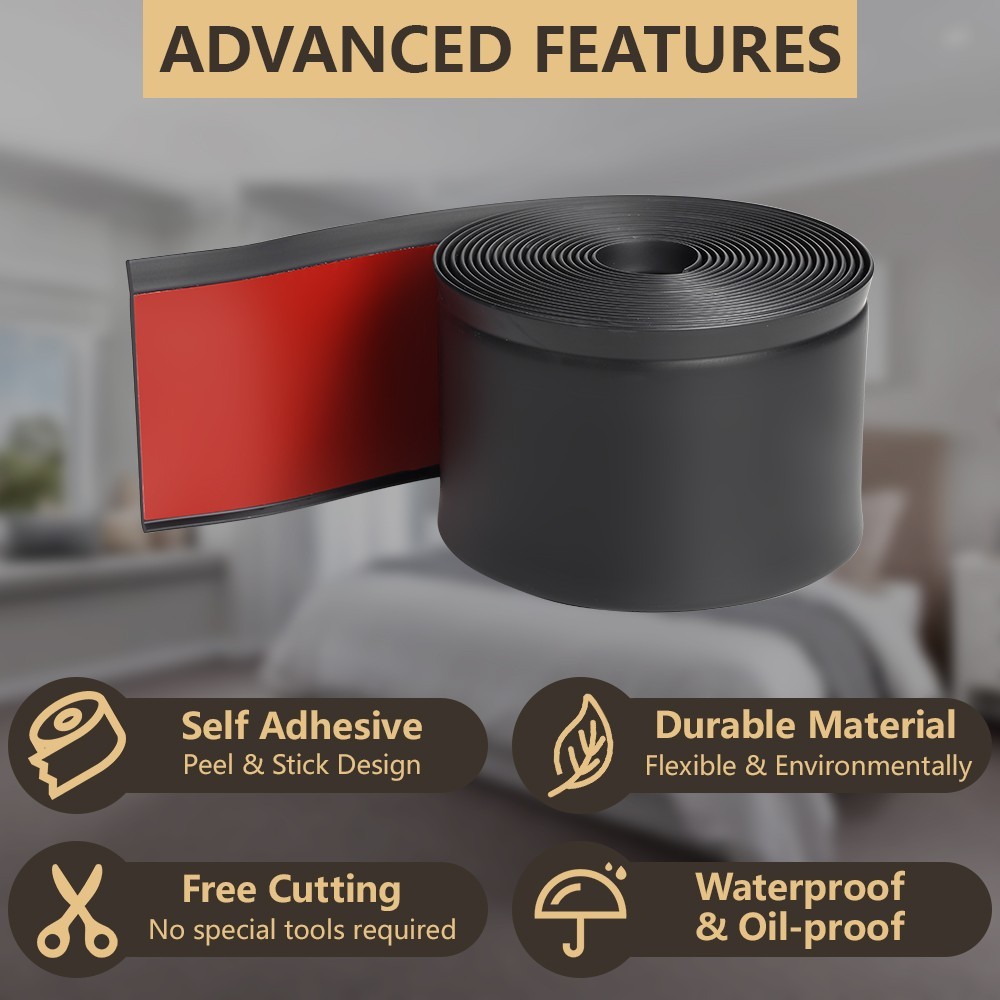 Vinyl Wall Base Baseboard Molding Trim 20FT/40ft Flexible Self Adhesive Black