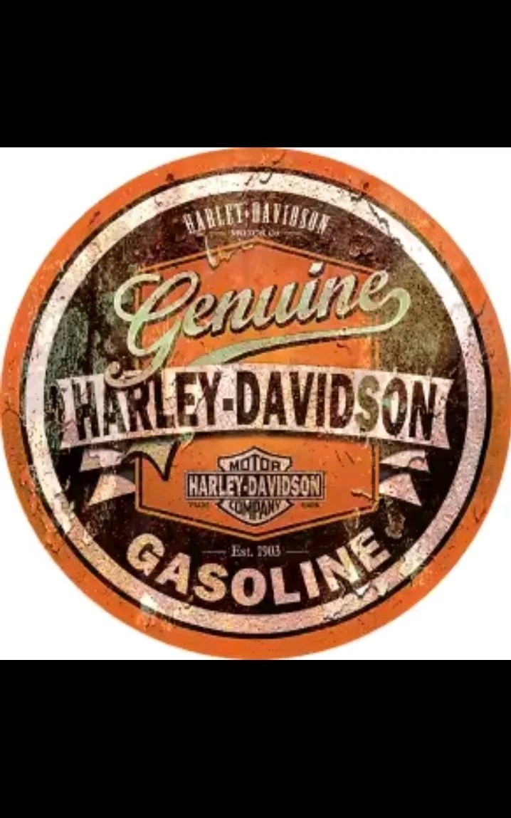 Harley-Davidson Genuine Gasoline Vintage 12in Round Aluminum Sign Weathered Look