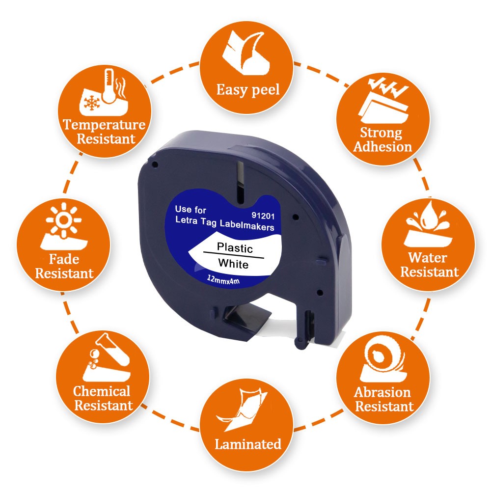 7PK Dymo Letratag Refill 91331 91330 White Plastic Label Tape 12mm LT-100H 1/2"