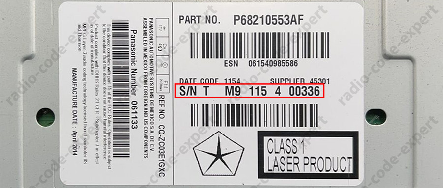 CHRYSLER RADIO PIN CODE ALL MODELS T00AM T**QN TM9 TVPQN TOMYD T00BE T0012 T0071