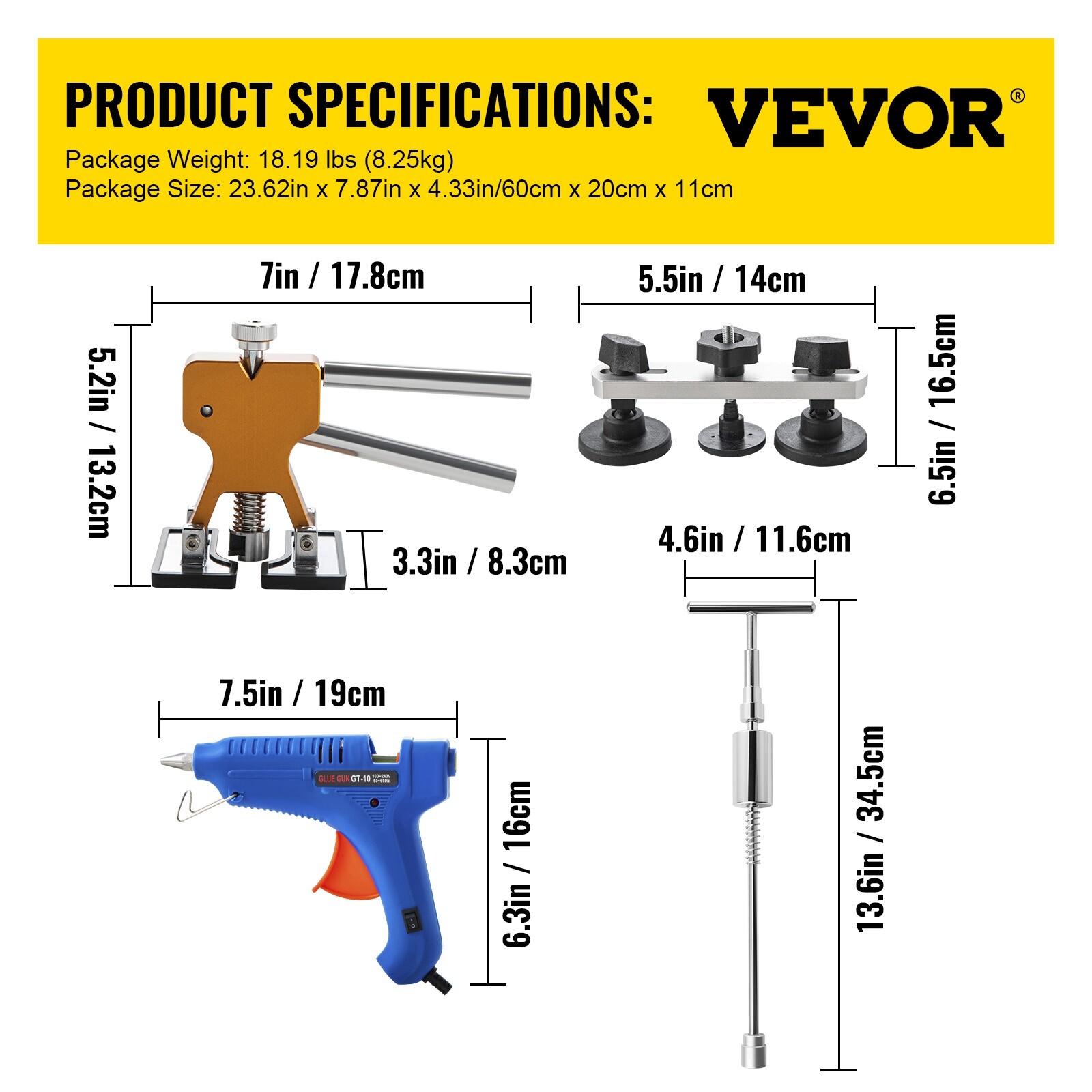 VEVOR 89pc Dent Removal Rods Paintless Repair Kit Stainless Steel Rod Tool w/Bag