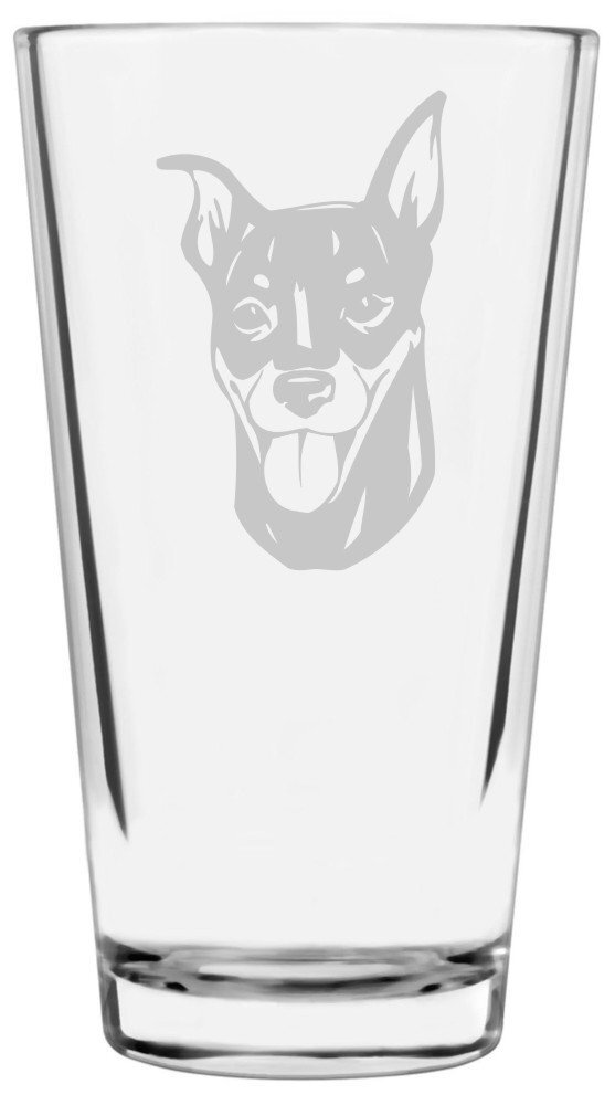 Miniature Pinscher (Min Pin) Dog Themed Etched All Purpose 16oz Pint Glass