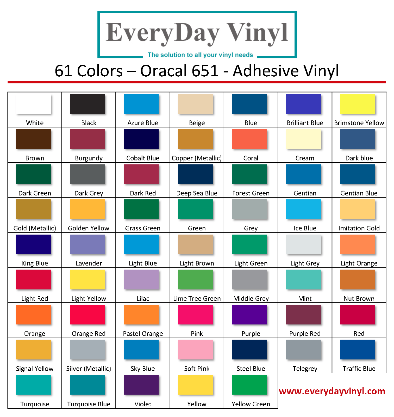 Oracal 651 Vinyl -12"x5 Ft roll Adhesive Vinyl 61 Colors Available Craft & Hobby