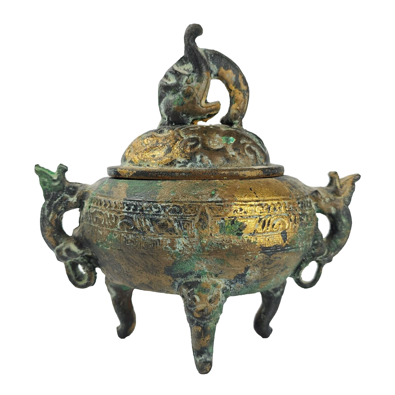 Vintage Metal Censer Lidded Incense Pot w/ Dolphin Chinese Or Japanese Replica