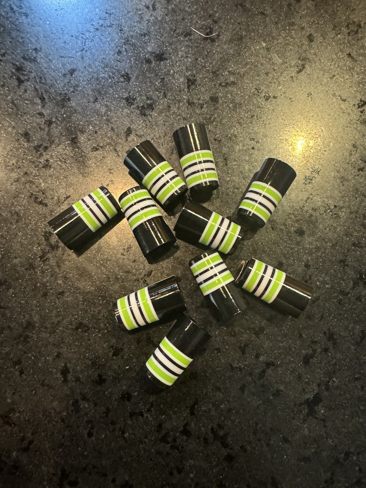 10-CUSTOM GOLF FERRULES Blk/lime Green/white  1” TAPER TIP .355