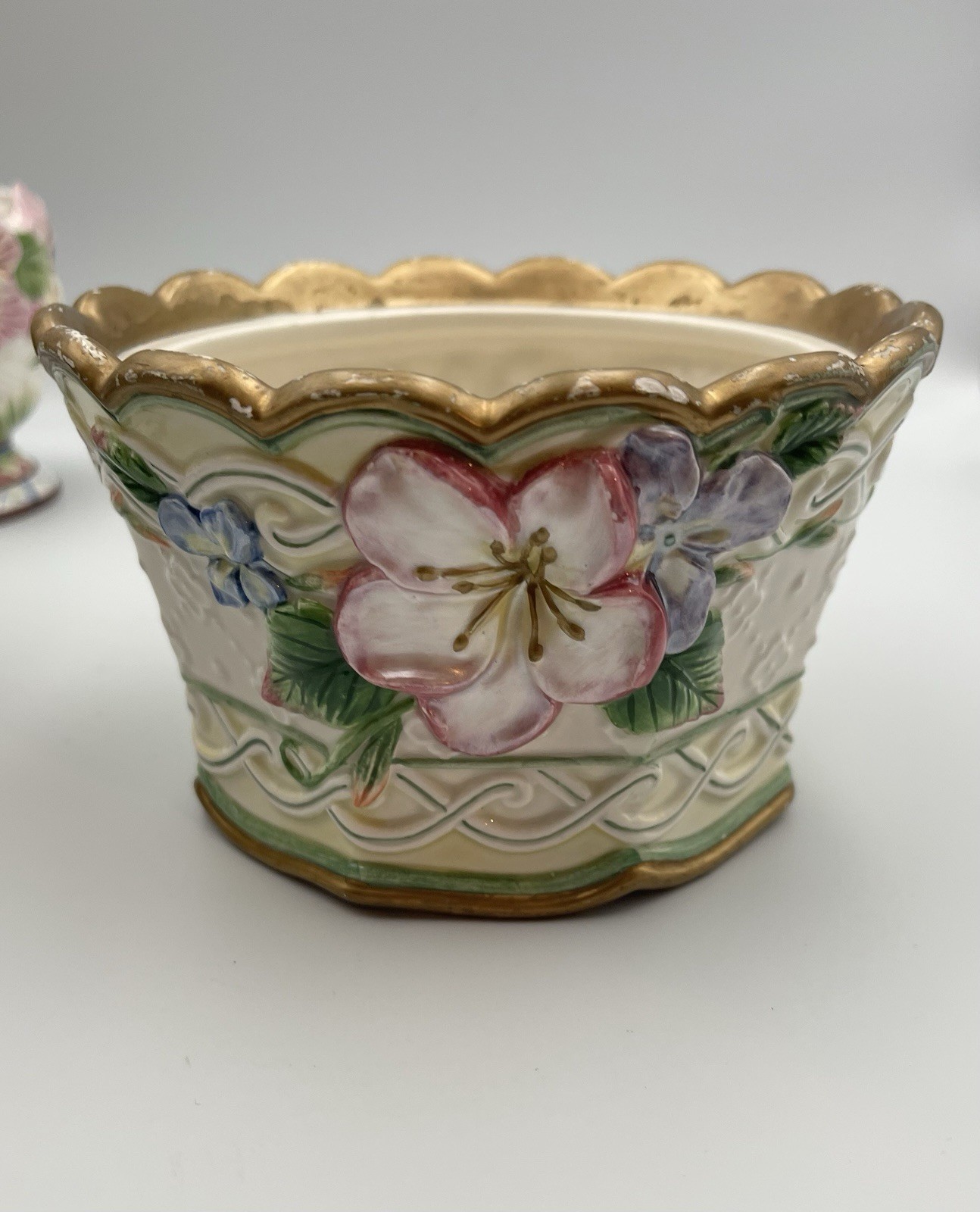 Fitz & Floyd Halcyon Bunny Teapot Sugar Jar Planter Set Easter Spring Floral