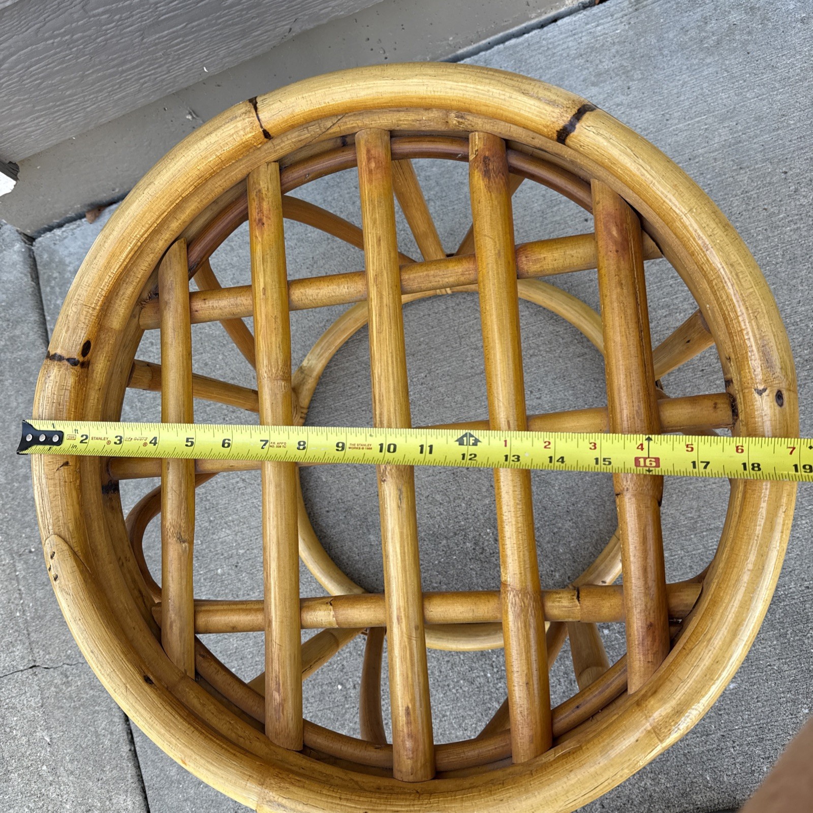 Vintage Rattan Bamboo Ottoman Base Boho Mid-Century Round Stool Plant Stand Bent