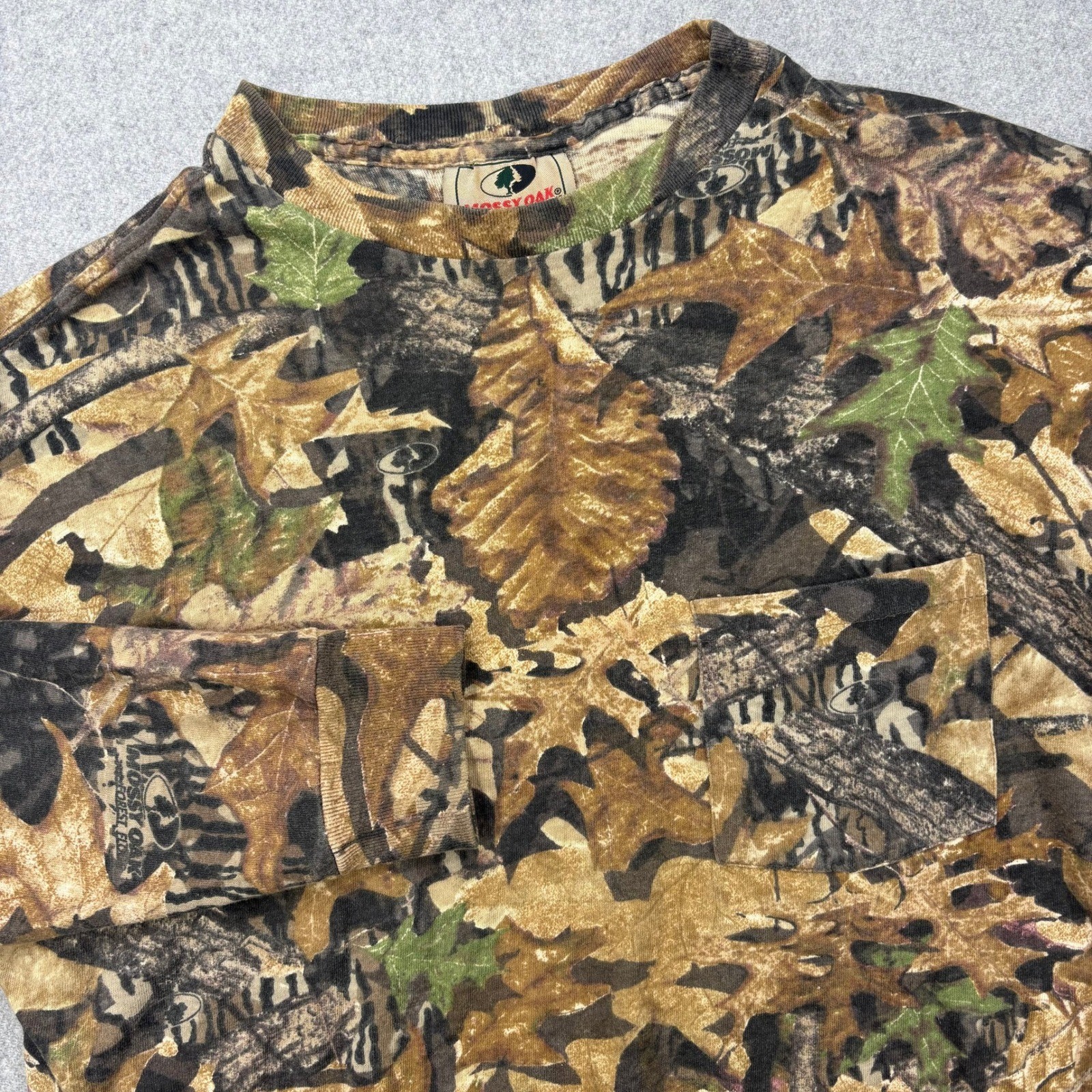 VTG 90s Mossy Oak Camo Long Sleeve Shirt Mens L Forest Floor USA Single Stitch