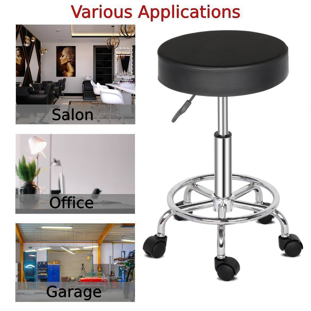 Rolling Garage Stool Adjustable Mechanic Work Shop Salon PU Leather Swivel Seat