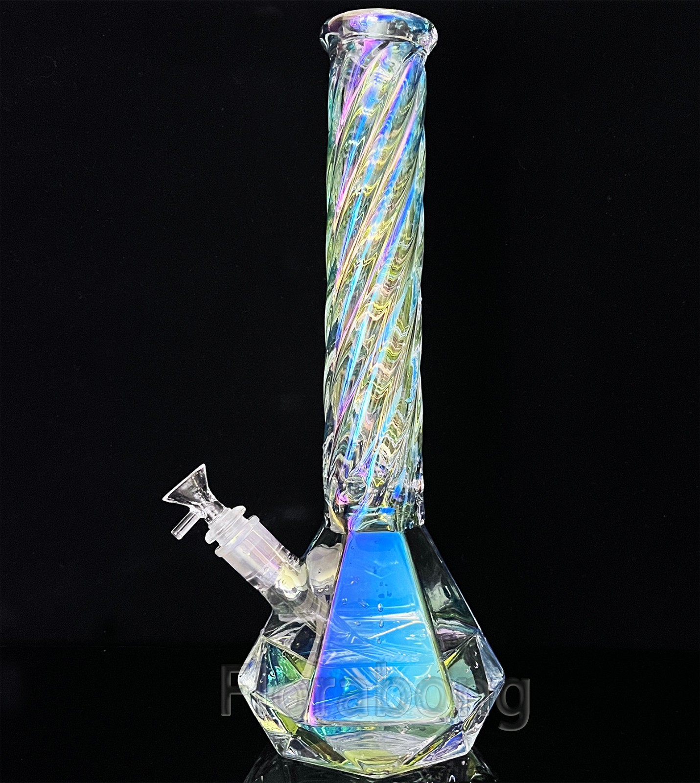 15" Iridescent Glass Bong Percolator Water Pipe Thick Smoking Hookah Beaker