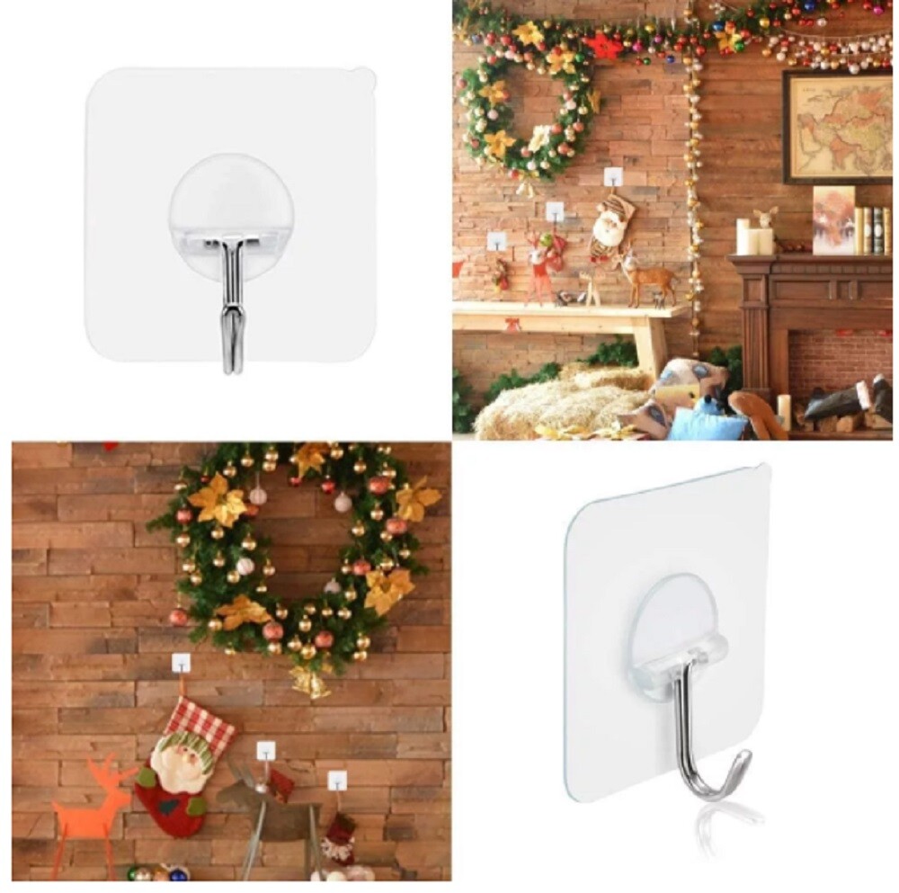 24 Pcs Adhesive Sticky Hooks Heavy Duty Wall Hooks Hangers Seamless Transparent