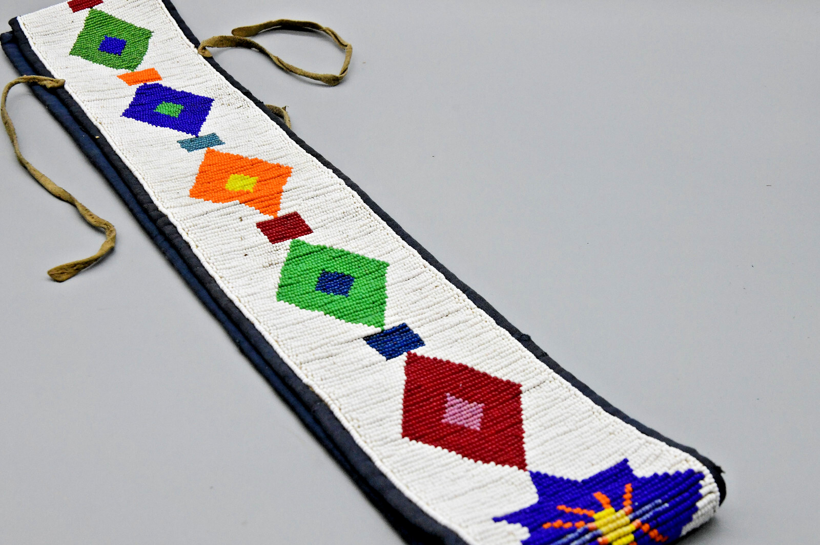 Blackfoot Beaded Belt 40.25" Long 3.5" Wide Blue Trade Cloth Backing