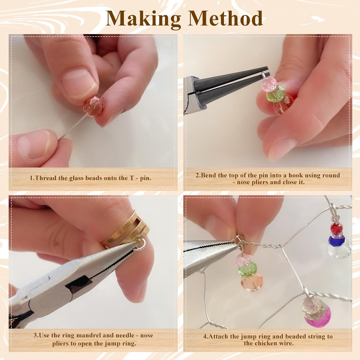 Chicken Wire Frame Craft Kit with Glass Beads - Unfinished Wooden Decor 17x13in