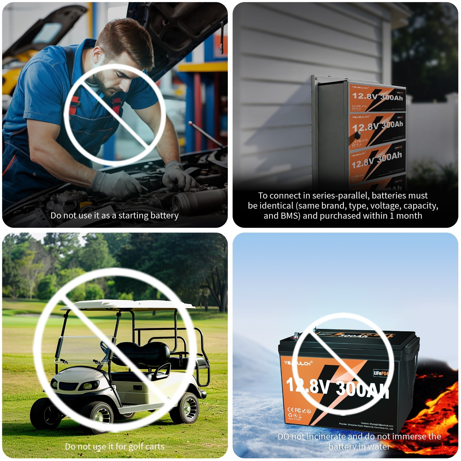 12V 300Ah (280Ah) LiFePO4 Battery With 200A BMS 3840Wh for RV Camping Off-Grid