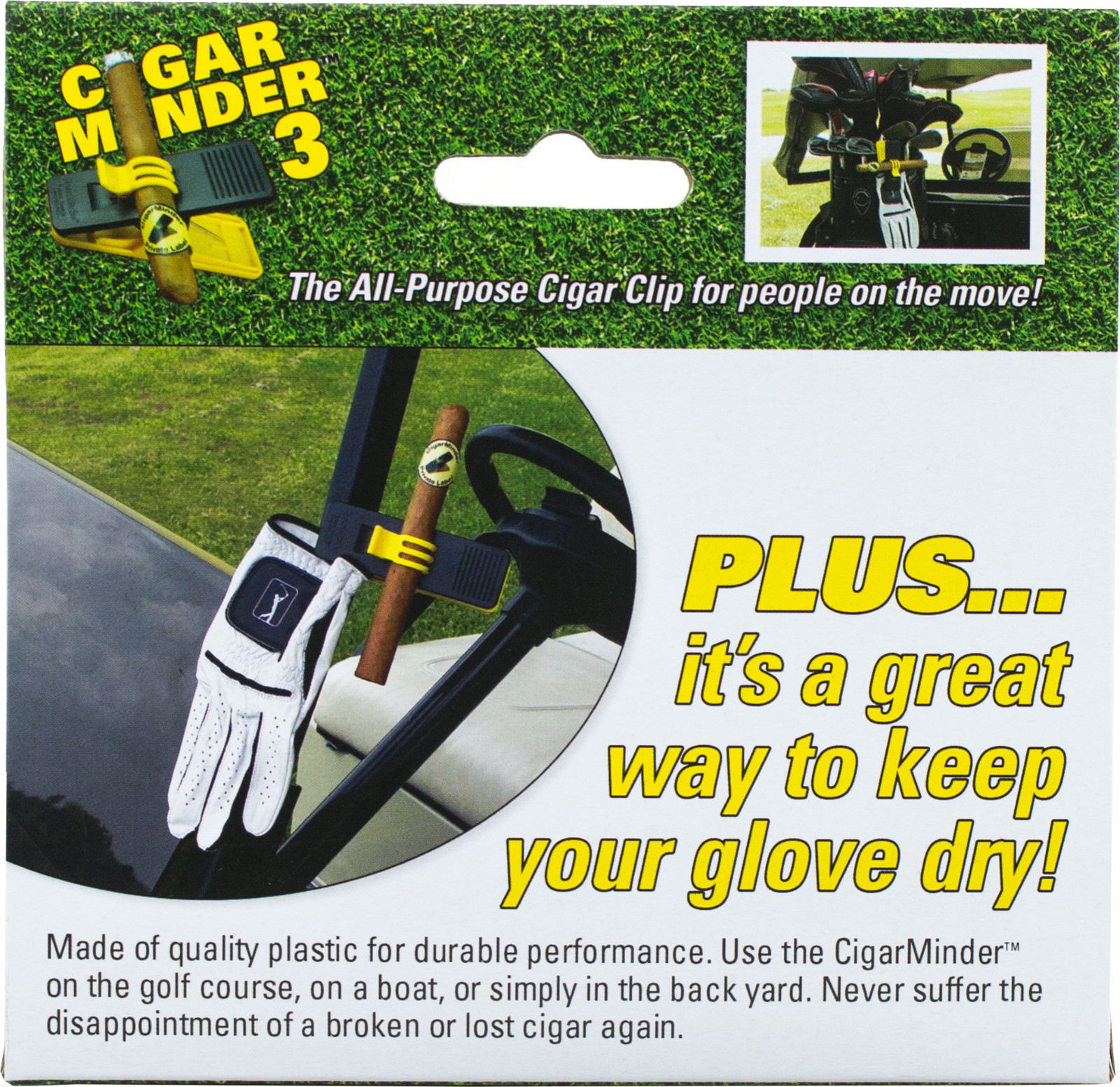 Cigar Minder Clip – Clamp Holder for Golf Carts or Boats - YELLOW