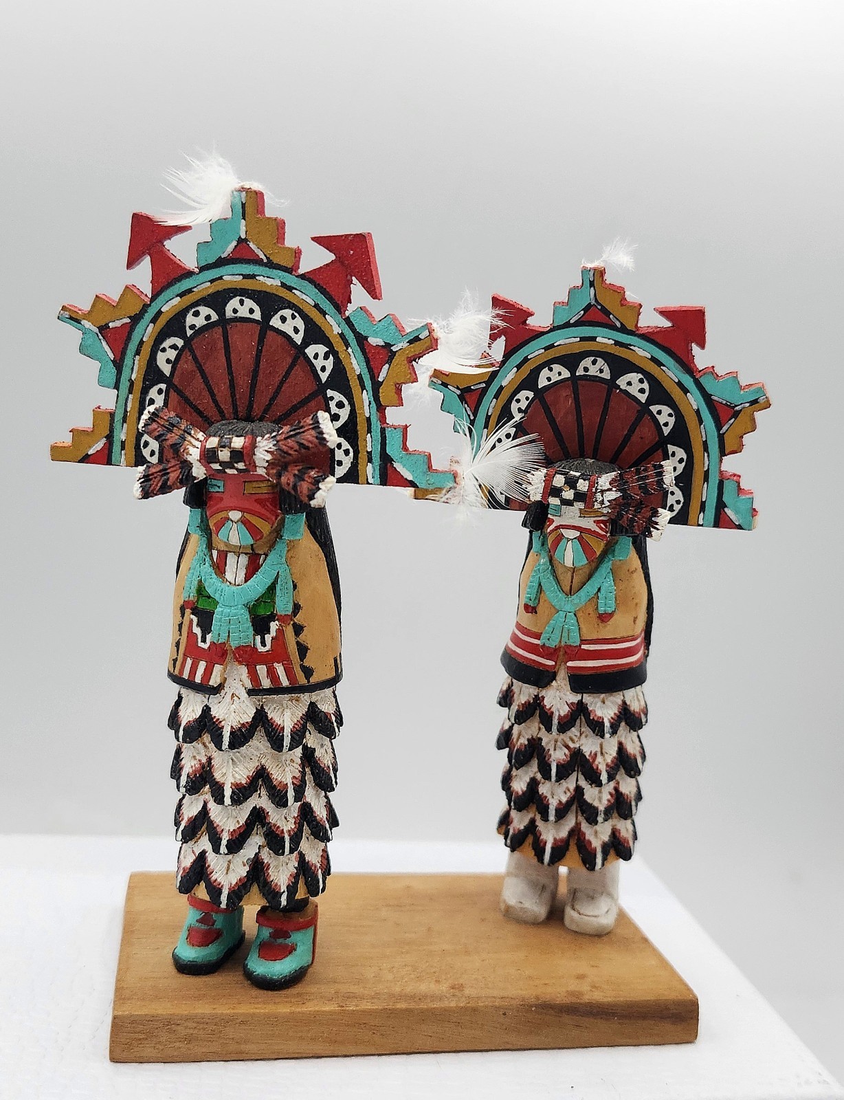 Vtg Wood Native American Hopi Salako Taka & Mana Kachina Figures M. Poseyesva Jr