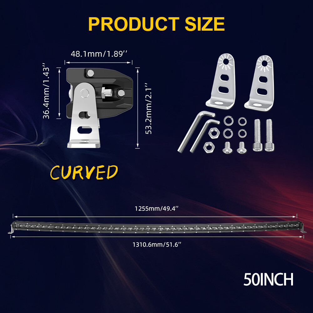 For Can-am Maverick X3 XDS XRS Roof 50" Curved LED Light Bar+RGB 4" Pods +Wire